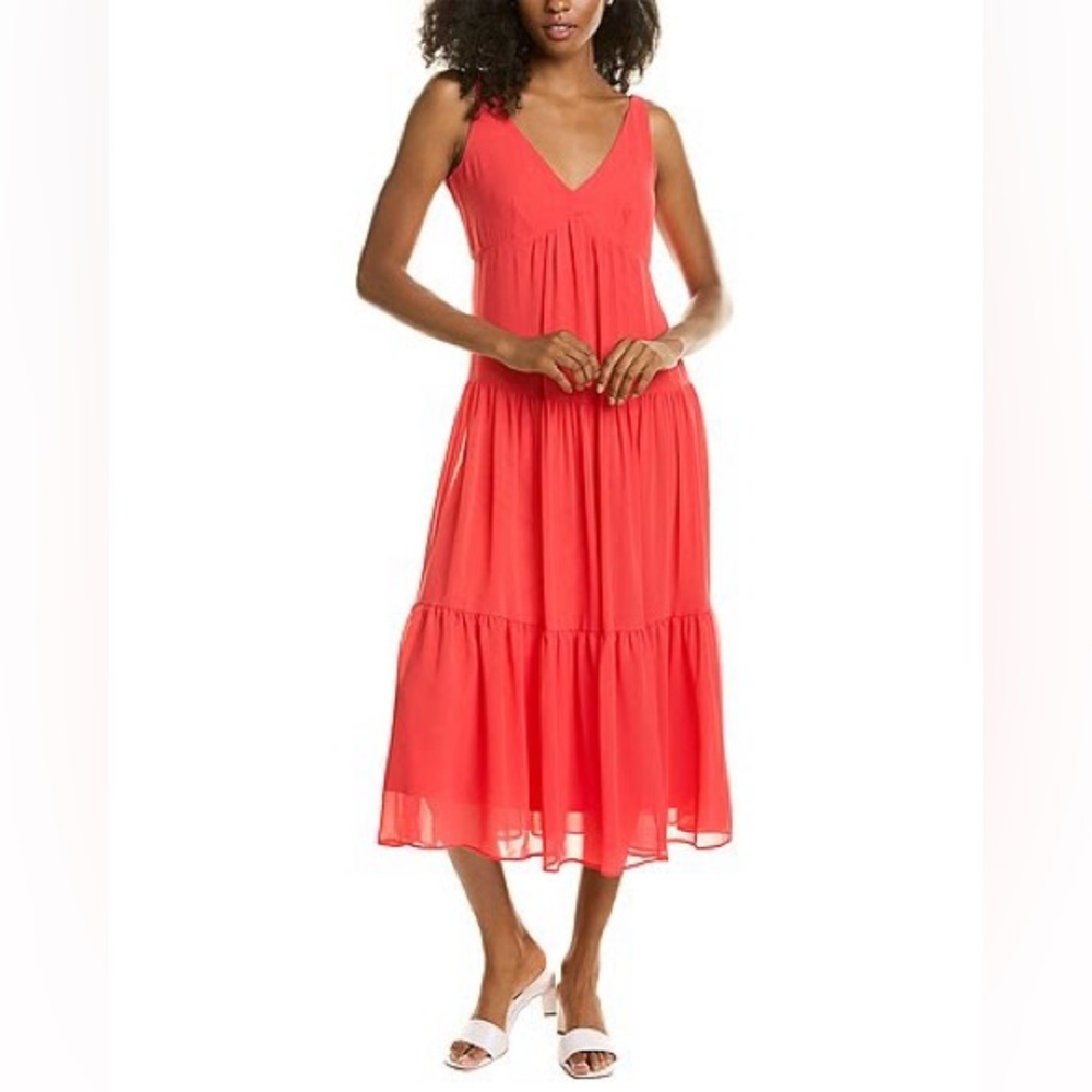 Taylor Tiered Maxi Dress Lined Solid Coral Pink V-Neck Sleeveless Size 16
